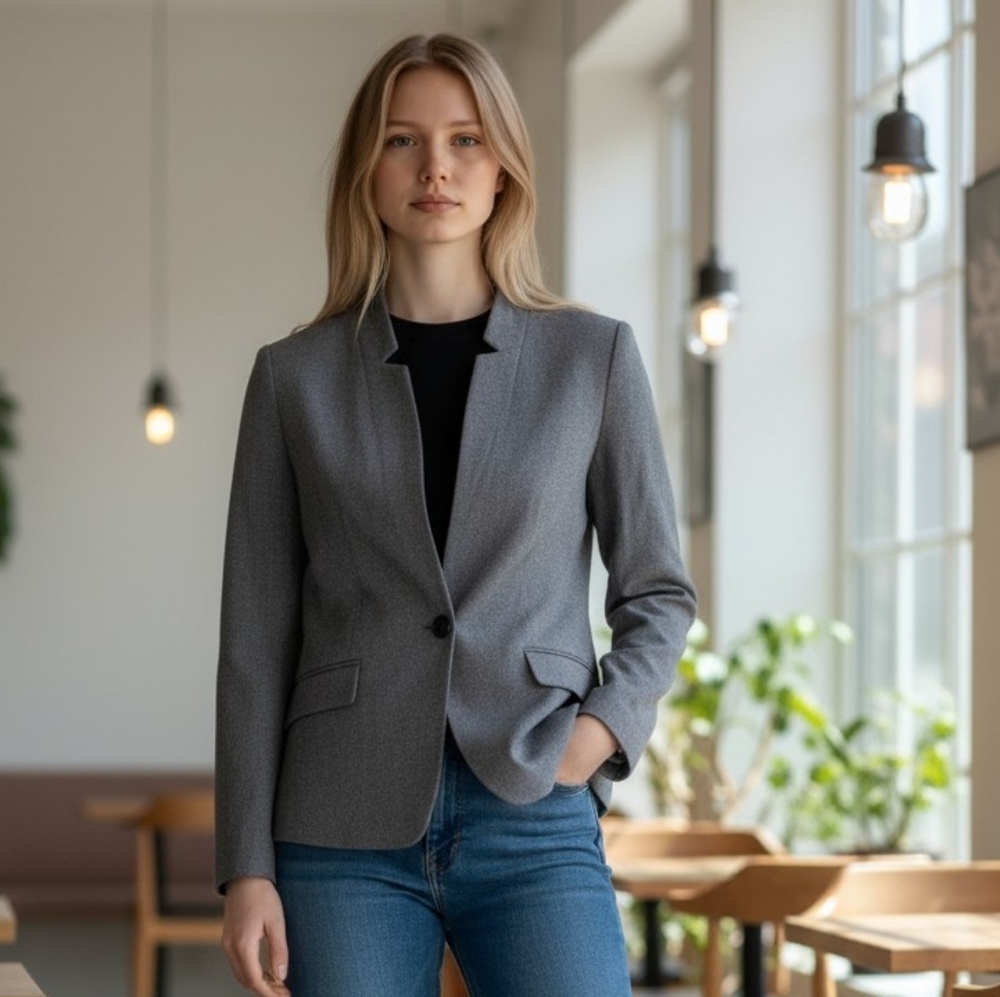 Talbots Virgin Wool  Tailored Women's Grey Single-Button Blazer
